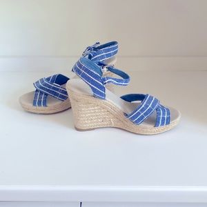 Nautica Blue & White Striped Sandals. 2.5 Inch Wedge Heel